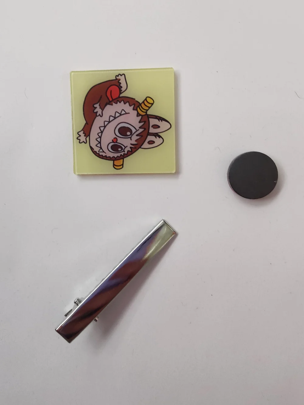 Custom Handmade Character Magnet or Hair Clip- Labubu Yellow